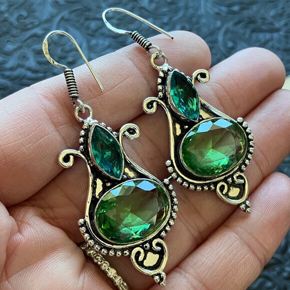 Blue and Green Witch Stone Crystal Jewelry Earrings - Picture 3 of 8